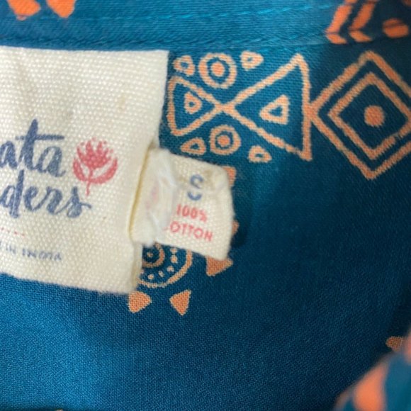 Mata Traders Womens Teal Blue Aztec Pattern Button Front Shirt Top Size Small - Picture 5 of 5
